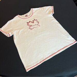 White Women’s Tee with Red Maple Leaf by Kalson size M